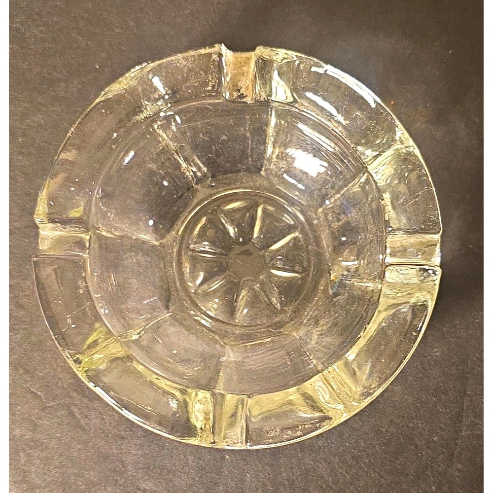 Clear Glass Round Ashtray, 4 in Diameter with Cigarette Rests